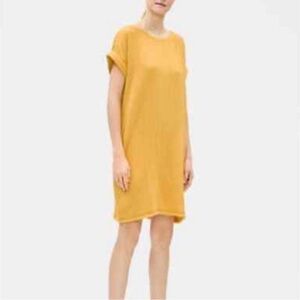 Eileen Fisher Yellow Organic Gauze Cotton Shift Dress Size XS